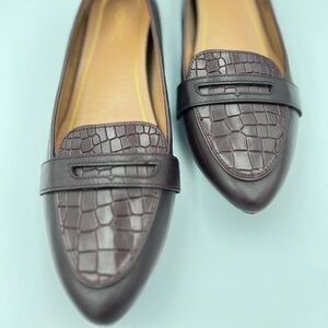 Vionic Dark Brown Croc-Embossed Loafers